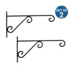 Bhumij wall-mounted metal plant hanger brackets in black, set of 2, ideal for indoor and outdoor use, perfect for holding flower baskets, pots, and decorative item