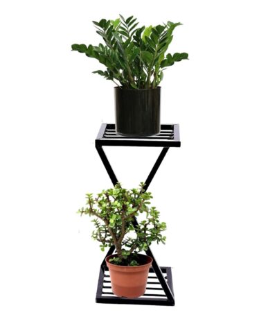 Bhumij Stylish Z-Shape Metal Planter Stand – Modern and durable plant stand for indoor, outdoor, and office use. Ideal for enhancing garden, balcony, or home decor