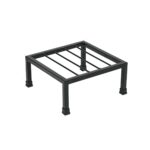 Black metal square planter stand with a 20 cm height, featuring a thick and strong leg design for indoor and outdoor use